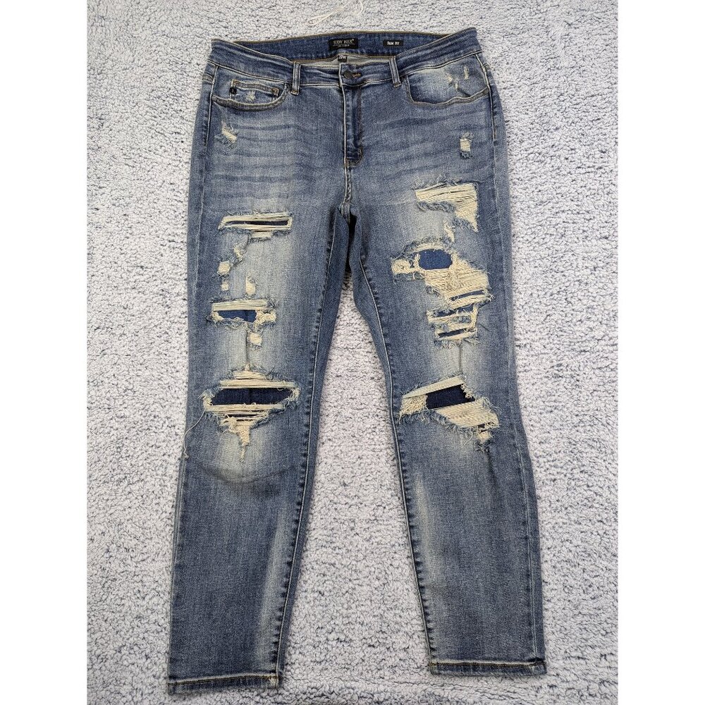 Judy Blue Slim Fit Jeans Womens 20W Distressed Medium Wash Stretch Plus Blue